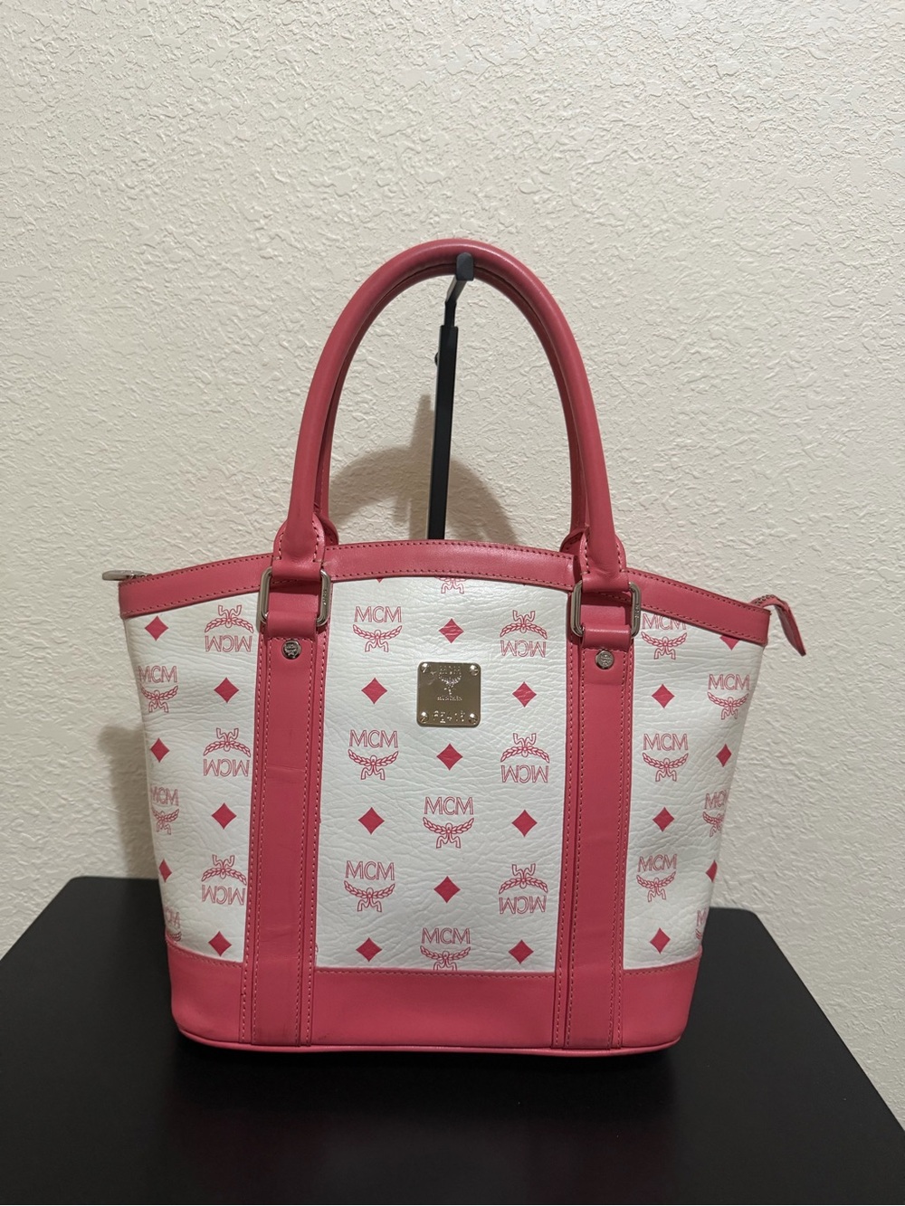 MCM Pink & White Monogrammed Tote